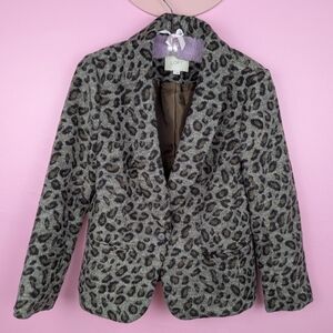 Ann Taylor Loft Gray, Brown, & Black Leopard Print Wool Blend One Button Blazer